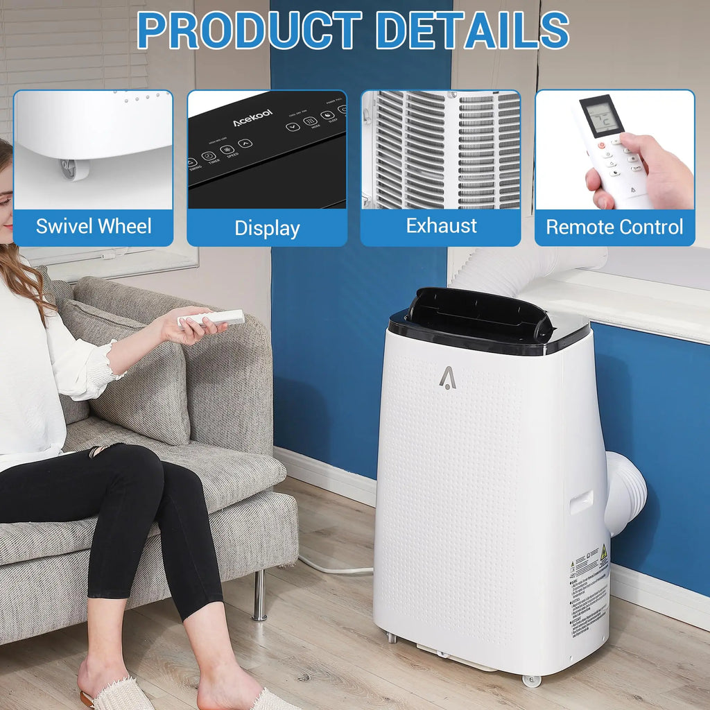 15000 BTU Dark Top Cover 3-in-1 Portable Air Conditioner, Cooling, Dehumidifier & Fan AC Unit, Quiet ≤54dB with Remote, 24H Timer, Window Kit & Air Purification