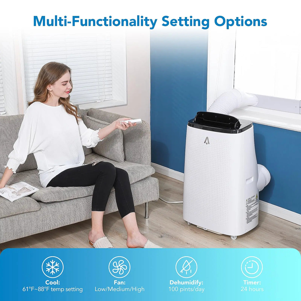 15000 BTU Dark Top Cover 3-in-1 Portable Air Conditioner, Cooling, Dehumidifier & Fan AC Unit, Quiet ≤54dB with Remote, 24H Timer, Window Kit & Air Purification