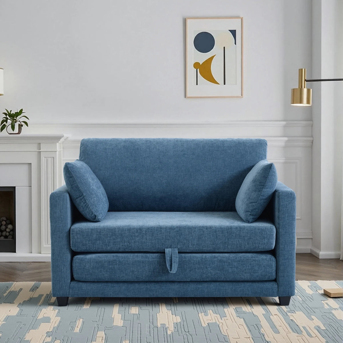 Guest Room Pull‑Out Sleeper Sofa Bed, 2‑in‑1 Loveseat Fabric Couch, Vacuum Packed No Assembly Sofa with Solid Wood Support Frame