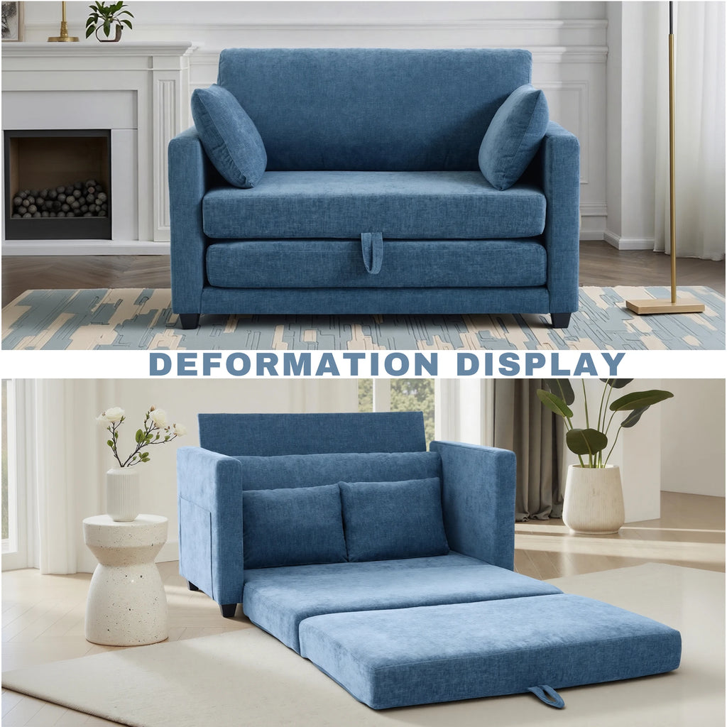 Guest Room Pull‑Out Sleeper Sofa Bed, 2‑in‑1 Loveseat Fabric Couch, Vacuum Packed No Assembly Sofa with Solid Wood Support Frame