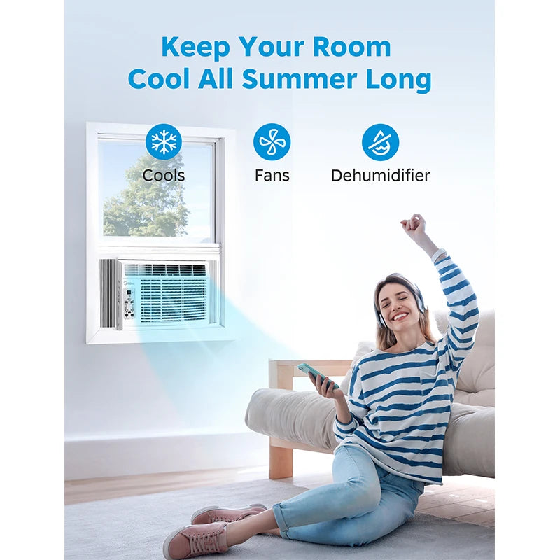 Midea Digital Window Air Conditioner with Remote Control, 3-in-1 Cool/Fan/Dehumidifier AC Unit for Rooms Up to 250 Sq.Ft, Quiet 52dB Sleep Mode, Easy Install Kit Fits 23"-36" Windows, Washable Reusable Filter, Complete Mount