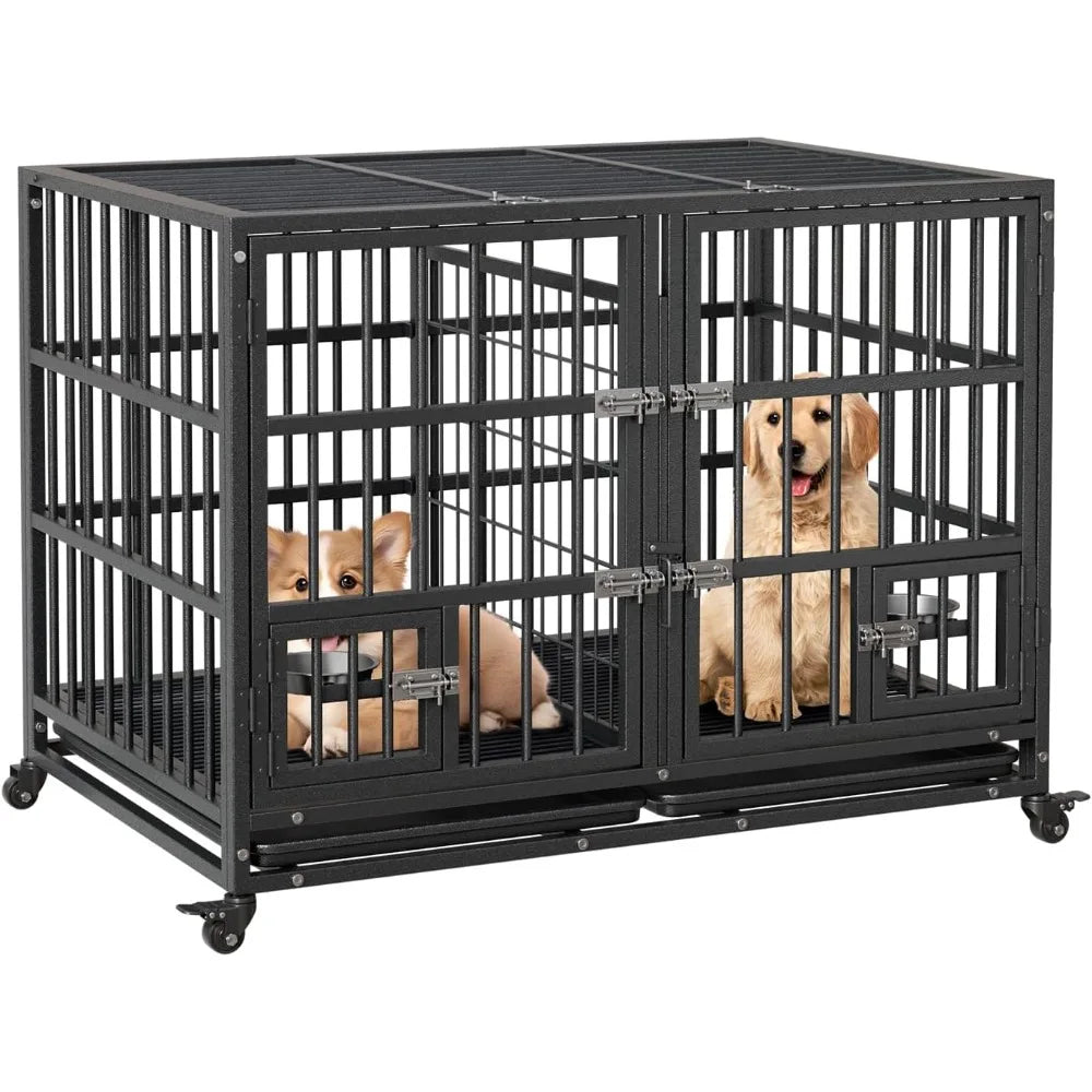 Metal Heavy Duty Dog Crate for Dogs Large Dog Cage with Removable Tray Easy Assemble Dog Kennel with Double-Latch Locks