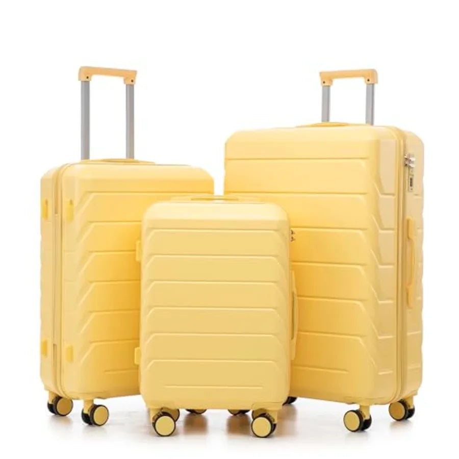 Travel luggage set: ABS hardshell, black, lightweight durable with double spinner wheels, 20/24/28 inch carry-on suitcases for