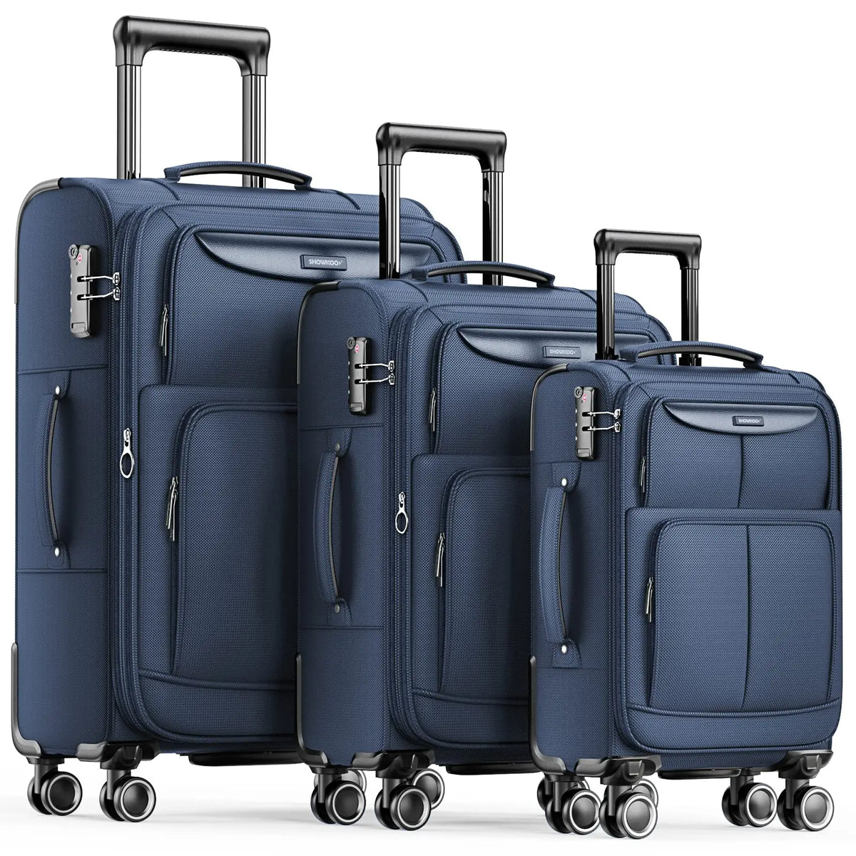 SHOWKOO Luggage Sets 3 Piece Softside Expandable Durable Suitcase Sets Durable Oxford Fabric, Lightweight, 360°Double Spinner Wheels, TSA Lock, YKK Zippers, Blue (20in/24in/28in)