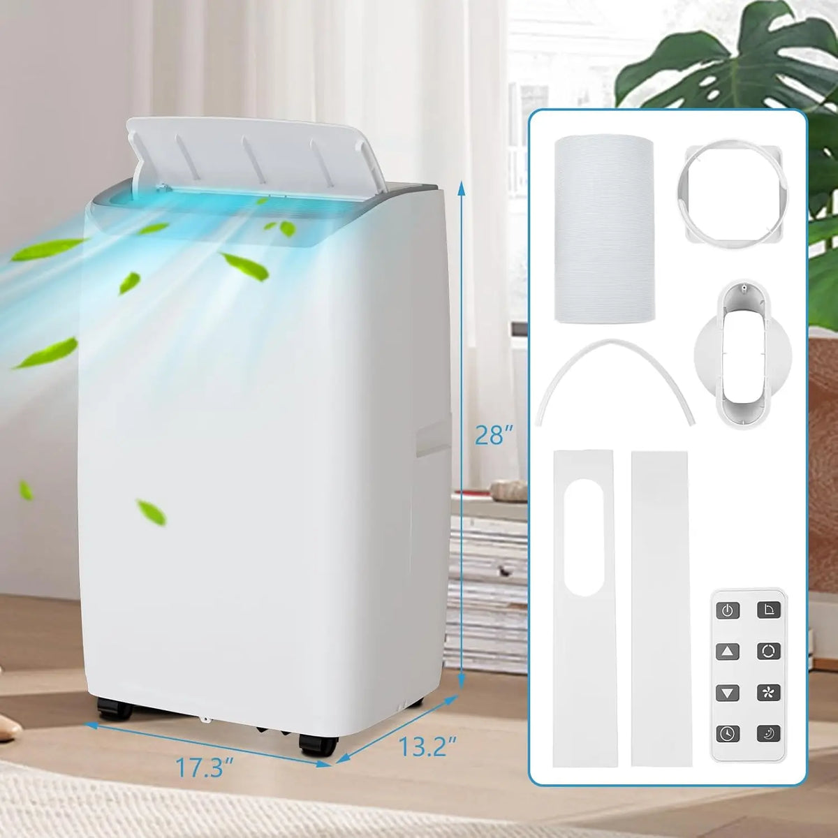 14000 BTU Portable Air Conditioner Fast Cooling Up To 750 Sq Ft 3 In 1 Portable AC Unit With Cool Dry And Fan Modes 24H Timer Function And Remote Control For Room Office