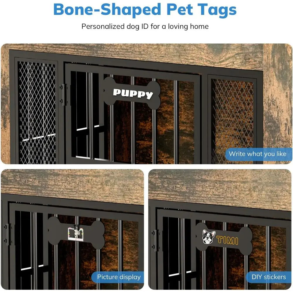 33" Dog Crate urniture with Storage Shel & 2 StainlSteel Bowls, Heavy Duty Indoor Dog Kennel or Medium/Small Dogs, Wooden Dog Ca