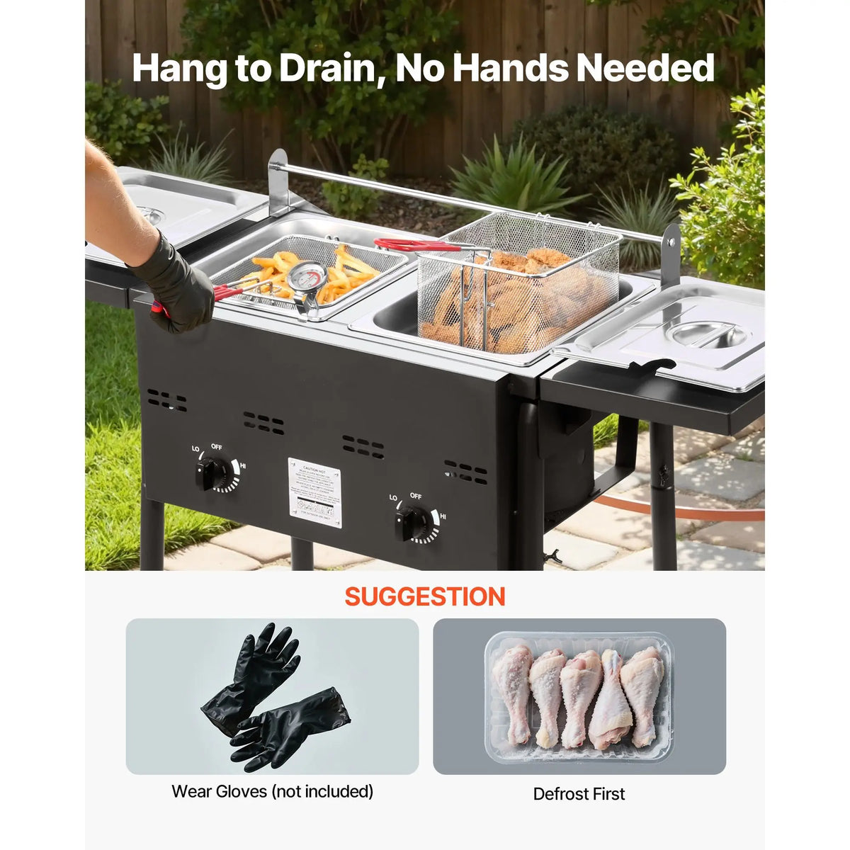Outdoor Propane Deep Fryer, Dual-Tank 8QTx2 Commercial Fryer, Stainless Steel Cooker with Foldable Platform, Dual Basket, and Heat Adjustment, Floor Standing Fryers for Restaurant Home Snack Bar