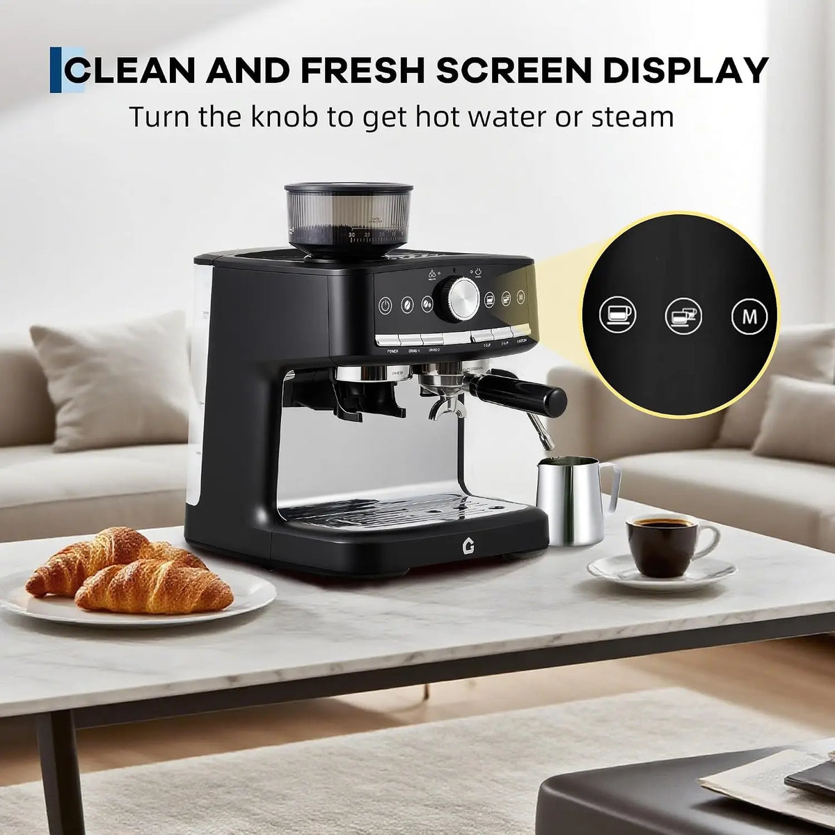 Stainless Steel Espresso Machine with Grinder – 20 Bar, Metal Die-Cast Brew Head, 30 Grind Settings, Integrated Boiler & Steam Wand, 1.5L Removable Tank