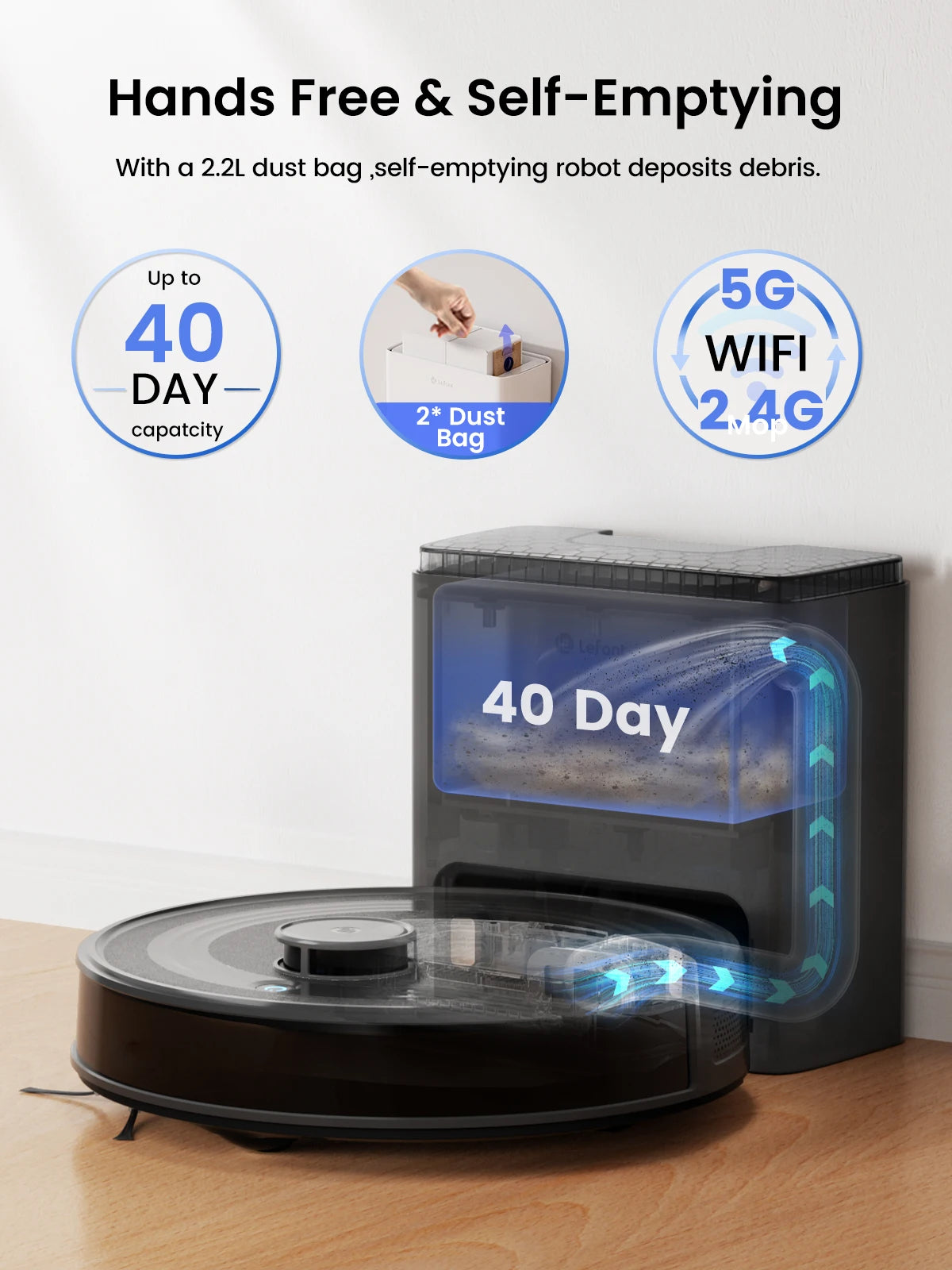 Lefant M2 Plus Robot Vacuum and Mop,Self-Emptying Vacuum Cleaner,6000Pa Suction,dToF Laser Navigation, for Hard Floors & Carpets