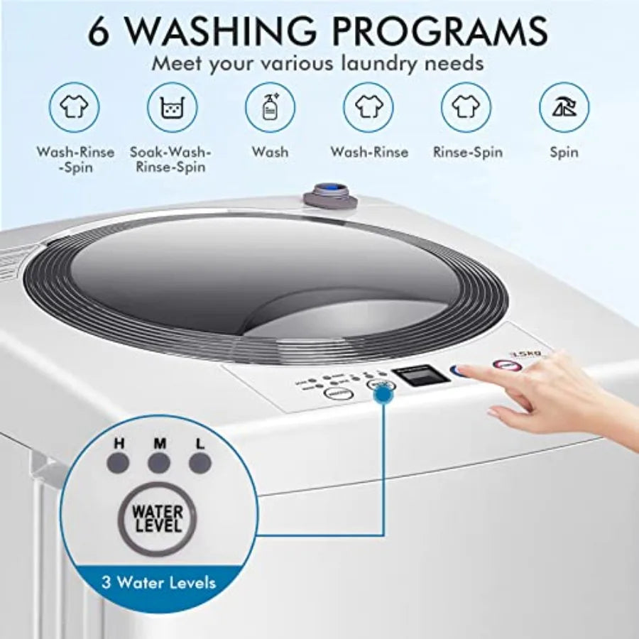 Portable Washing Machine, 8Lbs Capacity Full-automatic Washer with 6 Wash Programs, LED Display, 3 Water Levels, Compact Laundr