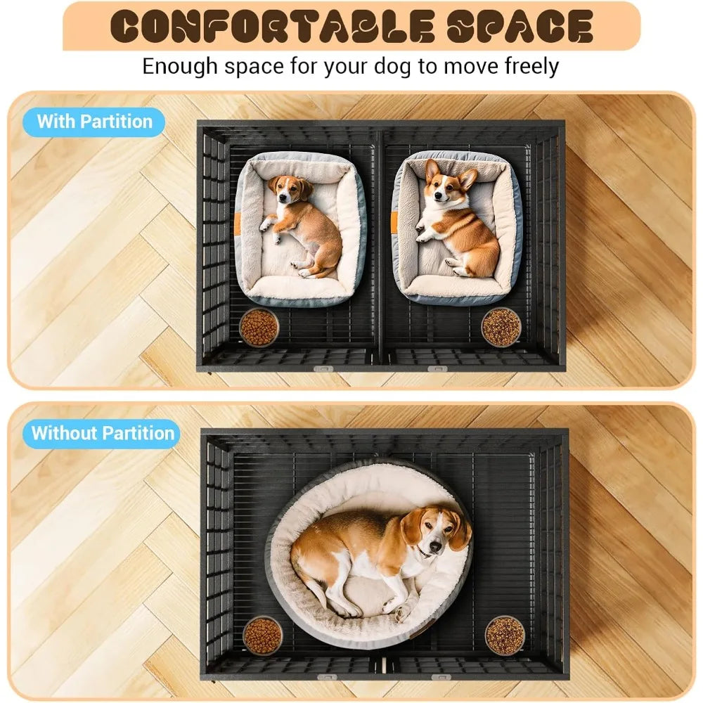Metal Heavy Duty Dog Crate for Dogs Large Dog Cage with Removable Tray Easy Assemble Dog Kennel with Double-Latch Locks