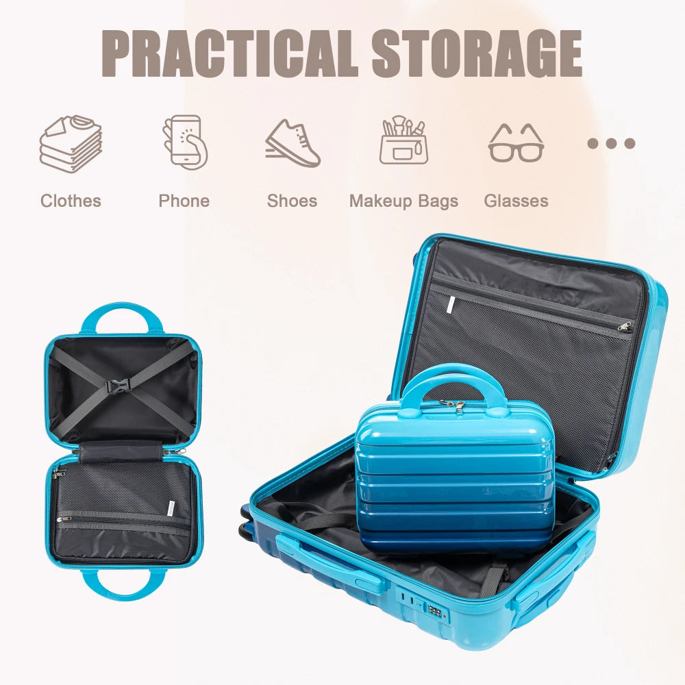 14"/20" 2 Pcs/set in PC Spinner Wheel Luggage, Carry on Suitcase, With Gradient Color and Combination Lock(Navy+Light Blue)