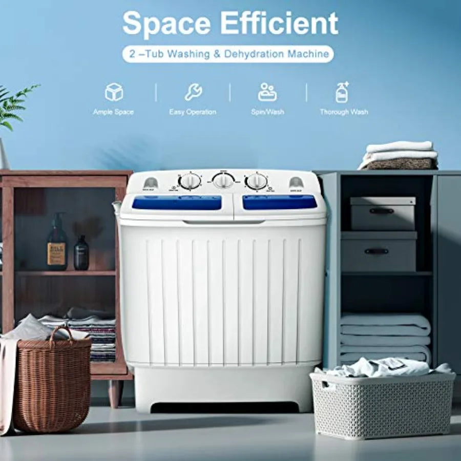 Portable Washing Machine, 20lbs Capacity, Twin Tub 2lbs Washer and 8lbs Spinner Combo, Compact for Apartment RV Dorms, Blue and