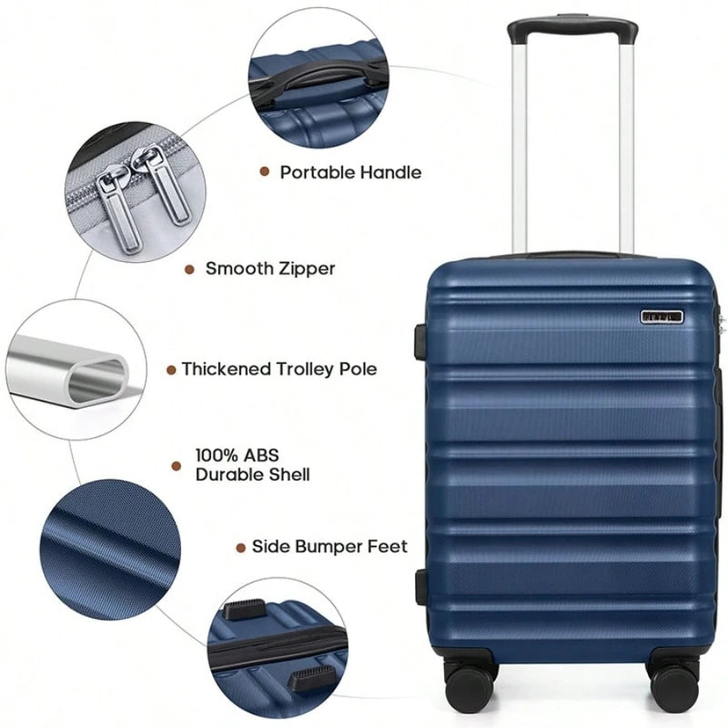 2 Piece Luggage Set 20 Inch ABS Hardshell Trolley Suitcase Spinner Wheels TSA Lock with Yoga Bag for Women men