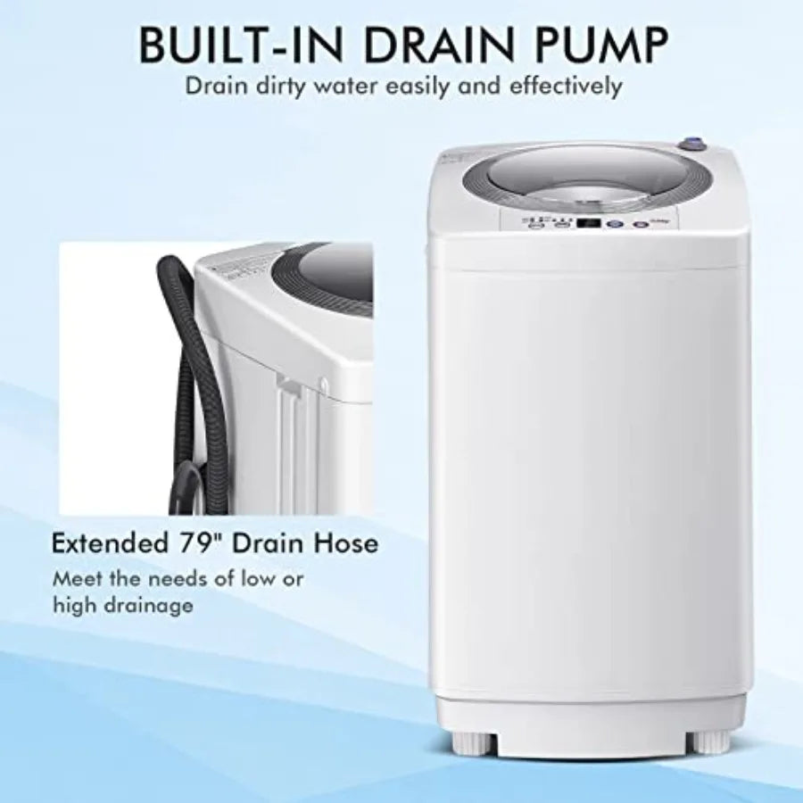 Portable Washing Machine, 8Lbs Capacity Full-automatic Washer with 6 Wash Programs, LED Display, 3 Water Levels, Compact Laundr
