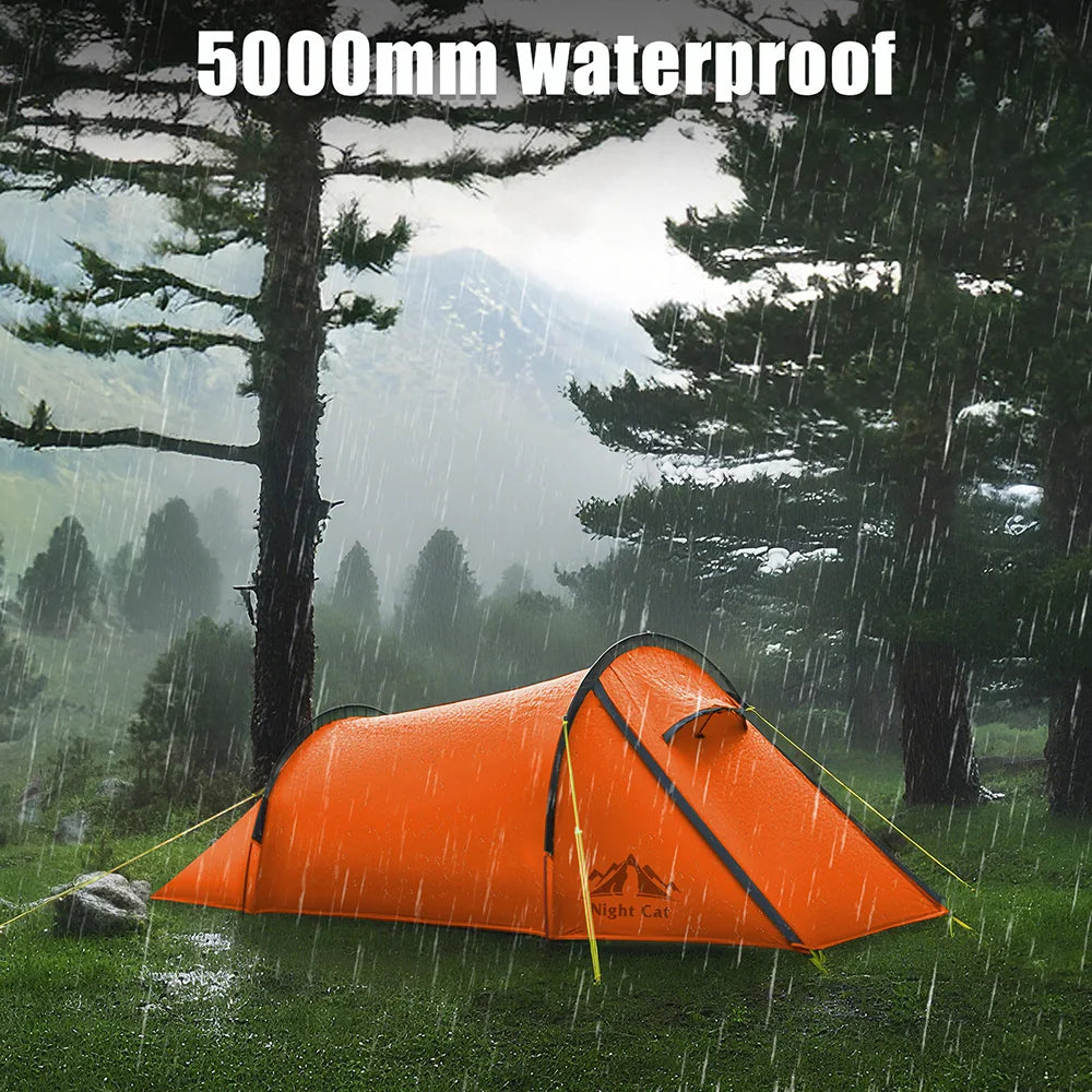 Night Cat Ultralight Tunnel Tent: Waterproof Lightweight 1 People Backpacking Tent for Outdoor Camping Hiking Treeking
