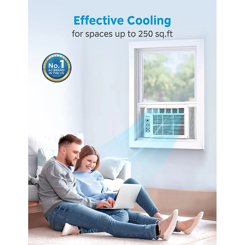 Midea Digital Window Air Conditioner with Remote Control, 3-in-1 Cool/Fan/Dehumidifier AC Unit for Rooms Up to 250 Sq.Ft, Quiet 52dB Sleep Mode, Easy Install Kit Fits 23"-36" Windows, Washable Reusable Filter, Complete Mount