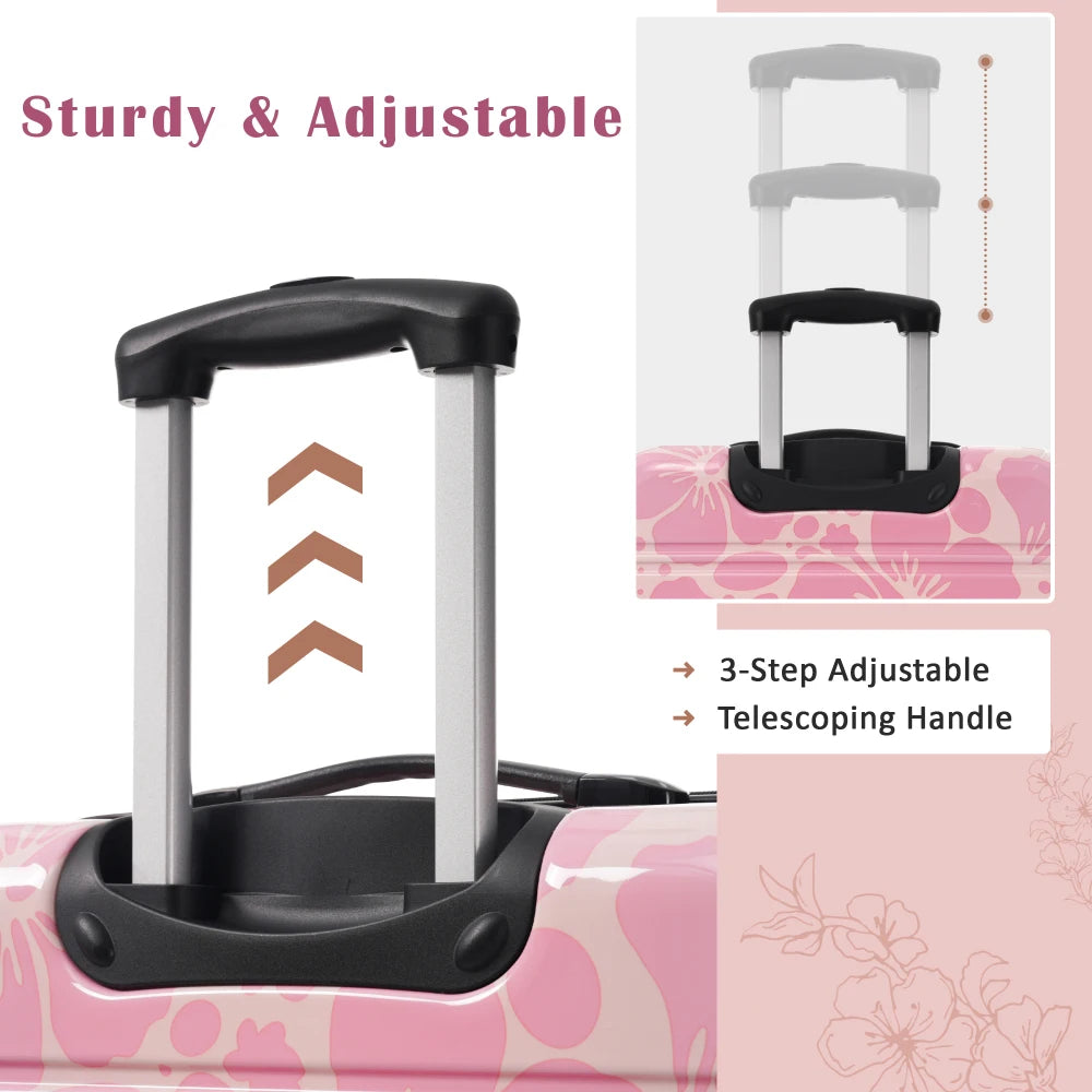 Pink Hardshell Luggage Sets 3 pcs Spinner Suitcase with TSA Lock Lightweight-20"+24"+28" Luggages Flower Pattern
