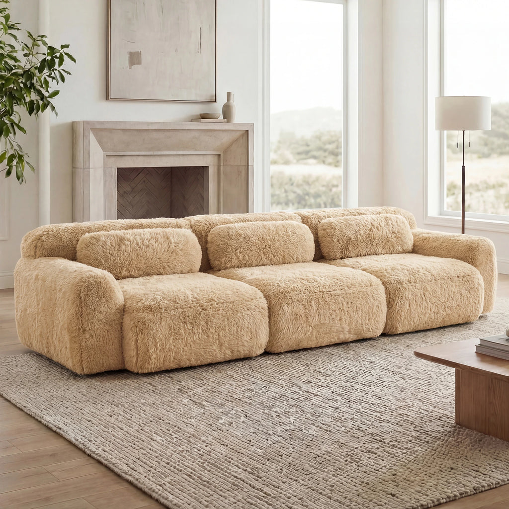 114'' Modular Sectional Sofa Couches With Throw Pillows,Full-compression Vacuum Packaging Buckle Connection For Home