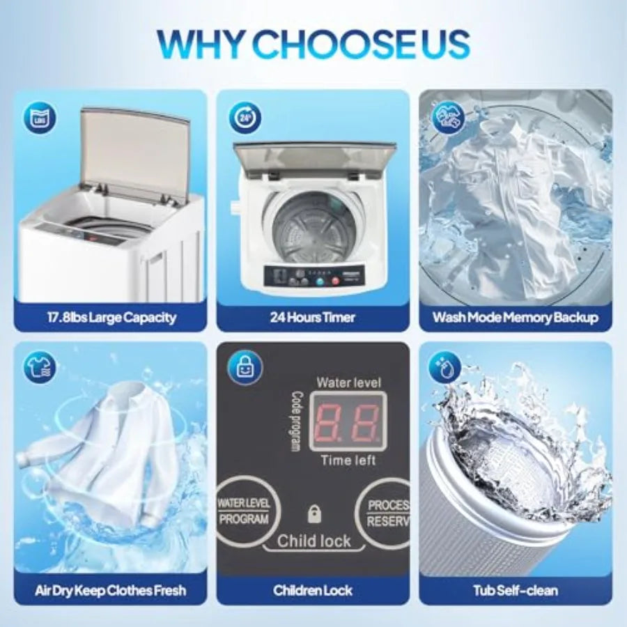 17.8LBS Full Automatic Washing Machine and 1.5CuFt Portable Clothes Dryer Set, Compact Laundry Washer and Dryer Combo Set with