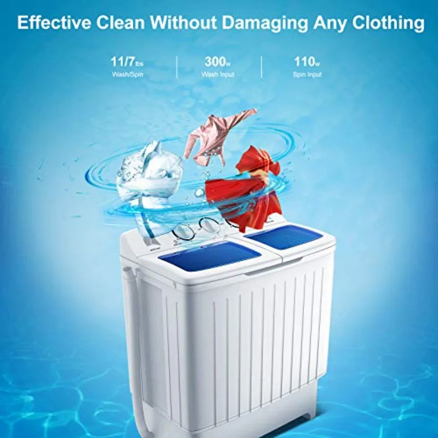Portable Washing Machine, 20lbs Capacity, Twin Tub 2lbs Washer and 8lbs Spinner Combo, Compact for Apartment RV Dorms, Blue and