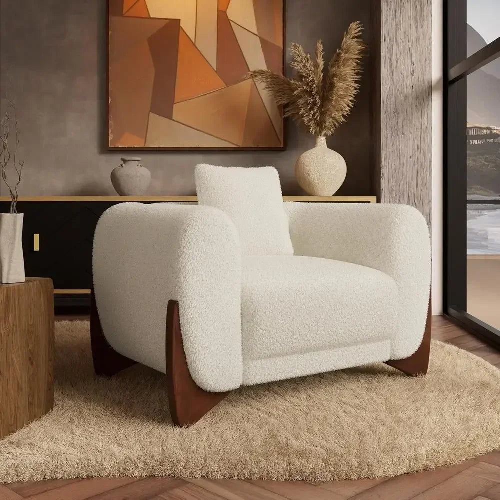 Upholstered Sofa Chair with Wooden Legs, Deep Seat, Pet-Friendly, Beige Accent Chair for Living Room or Bedroom Reading