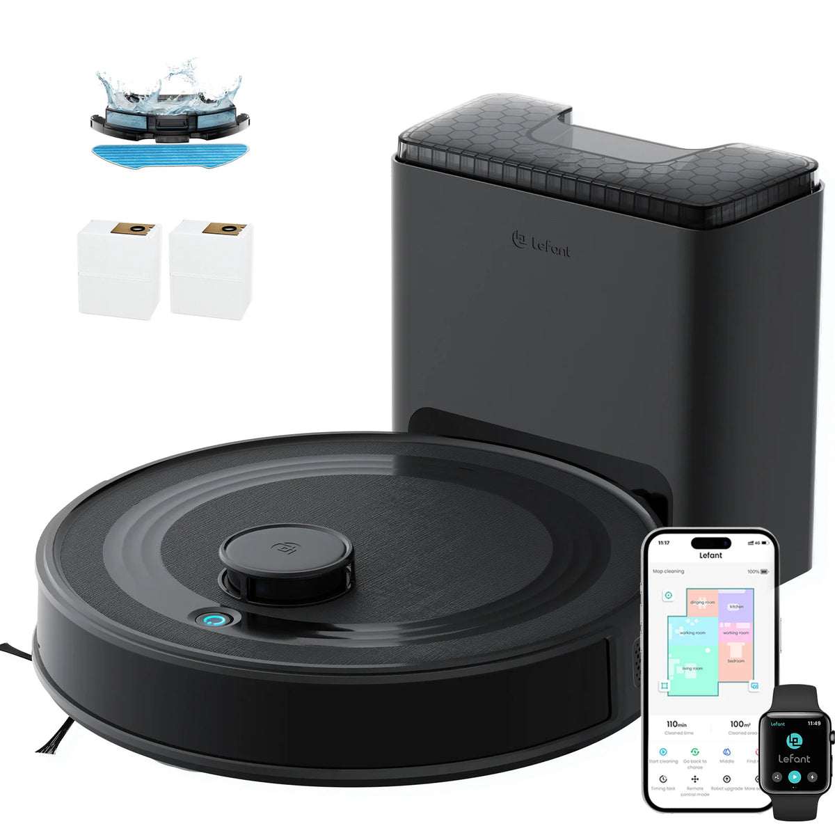 Lefant M2 Plus Robot Vacuum and Mop,Self-Emptying Vacuum Cleaner,6000Pa Suction,dToF Laser Navigation, for Hard Floors & Carpets