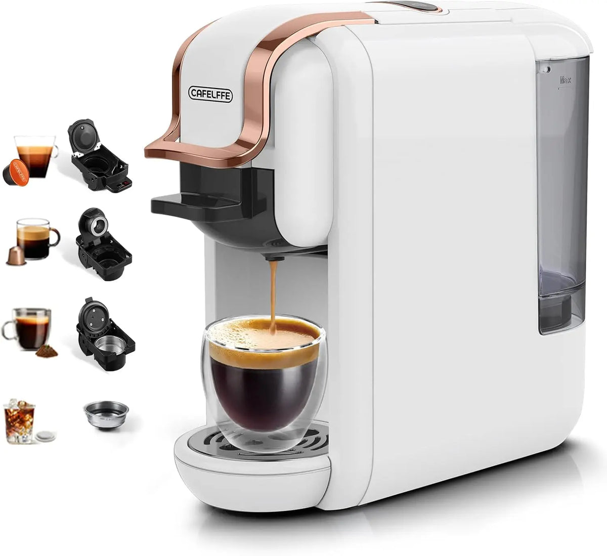 Cafelffe 4In1 Capsule Coffee Machine 19Bar Hot Cold Brew Coffee Maker,4 Adapter For Nes Original/DG/ 44mm ESE Pod/Coffee Powder