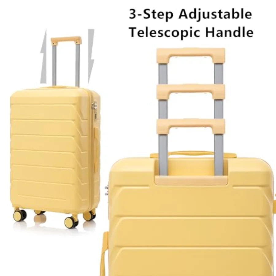 Travel luggage set: ABS hardshell, black, lightweight durable with double spinner wheels, 20/24/28 inch carry-on suitcases for
