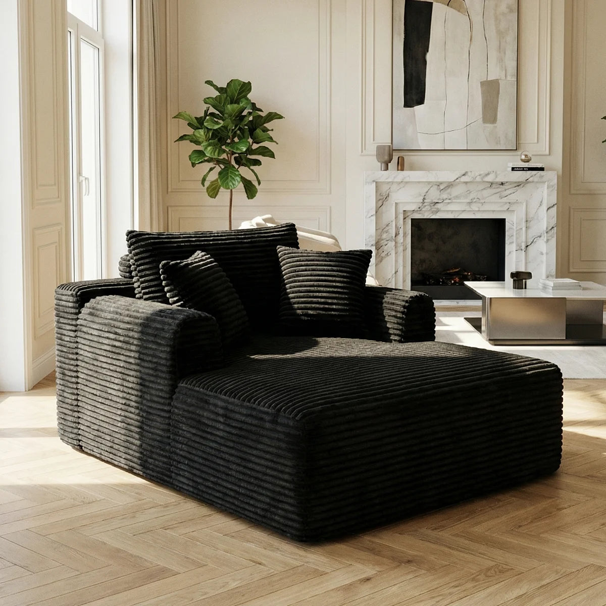 Modern Corduroy Single Sofa Bed, Lounge Recliner Chair with Lumbar Support, Thick Cushion Ergonomic Cloud Sofa
