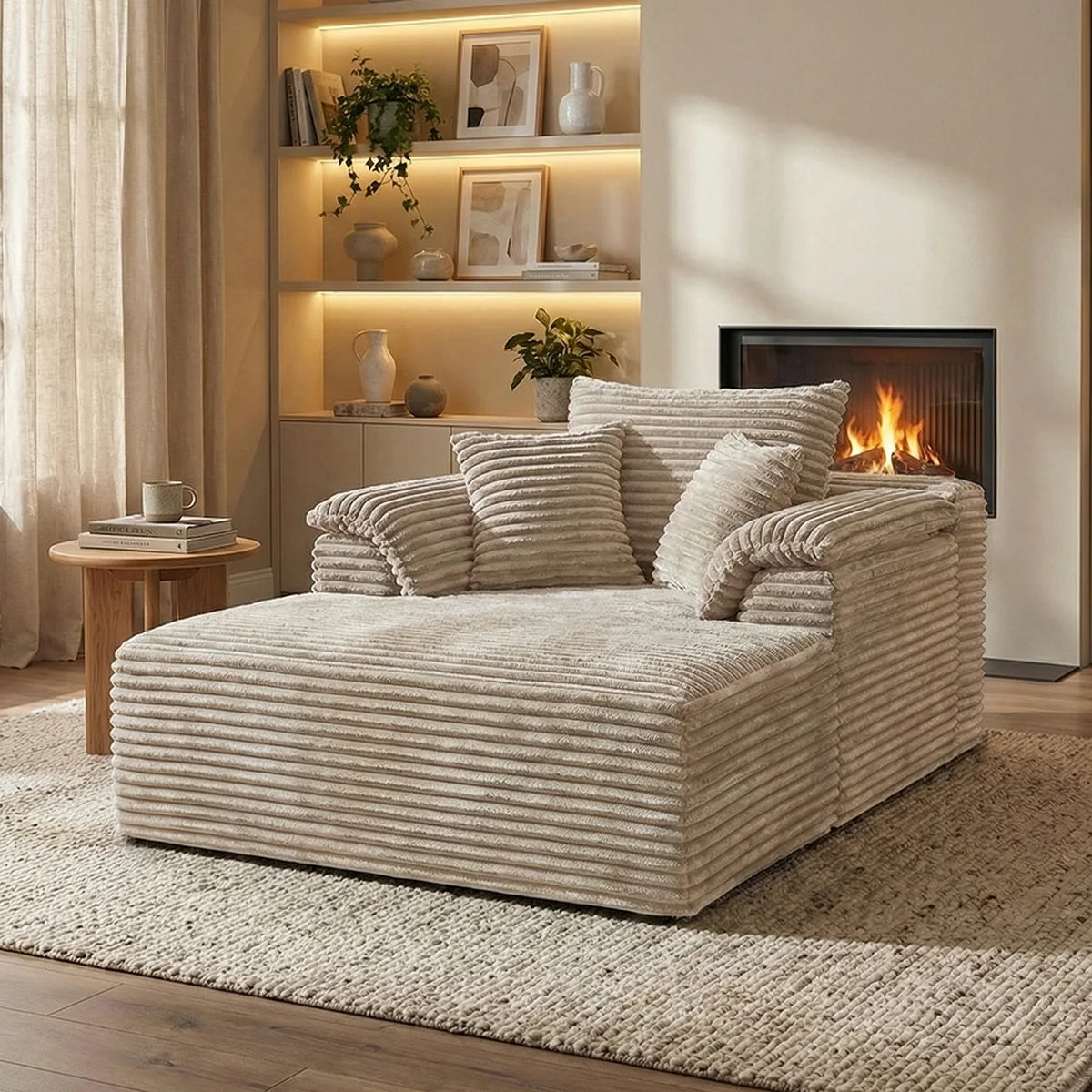 Modern Corduroy Single Sofa Bed, Lounge Recliner Chair with Lumbar Support, Thick Cushion Ergonomic Cloud Sofa