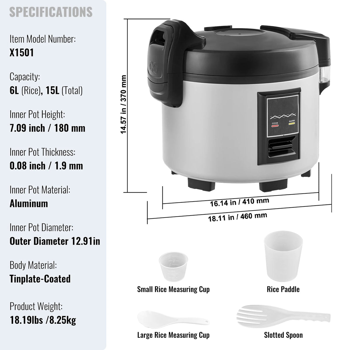 SucceBuy Commercial Rice Cooker 60/70 Cup Capacity Rice Cooker 13/15 L with Nonstick Inner Pot Fast Cooking with Rice Cup Paddle