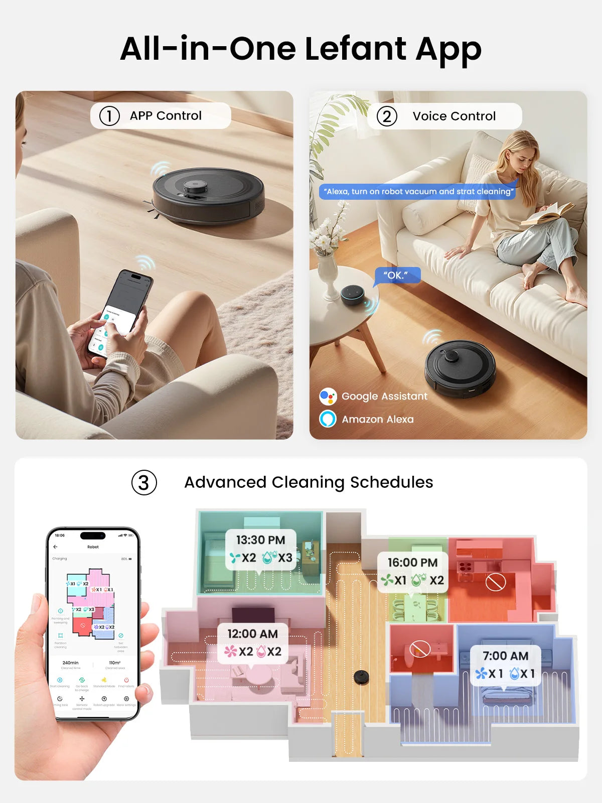 Lefant M2 Plus Robot Vacuum and Mop,Self-Emptying Vacuum Cleaner,6000Pa Suction,dToF Laser Navigation, for Hard Floors & Carpets