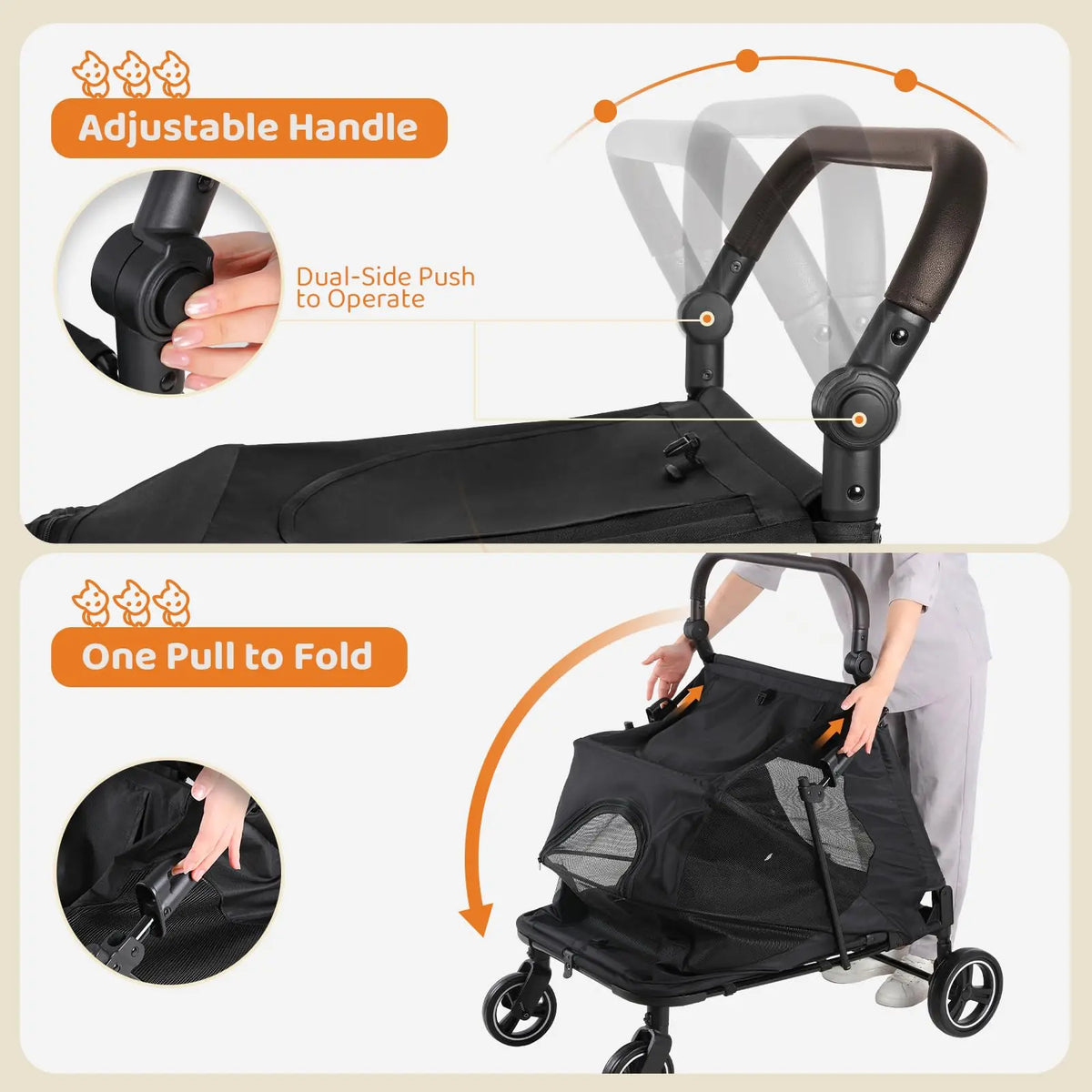 Pet Stroller for Medium & Large Dog, Foldable Dog Stroller for 2 Dogs 30kg, All Terrain Dog Wagon Stroller with Dual Entry