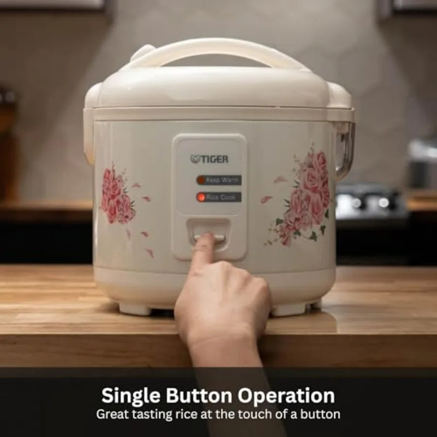 5.5 Cup Capacity White Rice Cooker with Non-Stick Inner Pot, Retractable Power Cord, and Keep Warm up to 12 hours