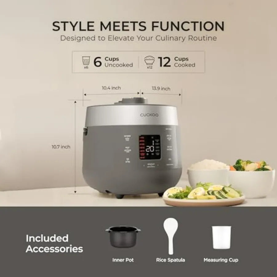 Twin Pressure Rice Cooker 6-Cup Uncooked / 12-Cup Cooked with Nonstick Inner Pot, Versatile Rice Maker & Warmer with 16 Menu Options, Open Cooking Mode, Voice Guide