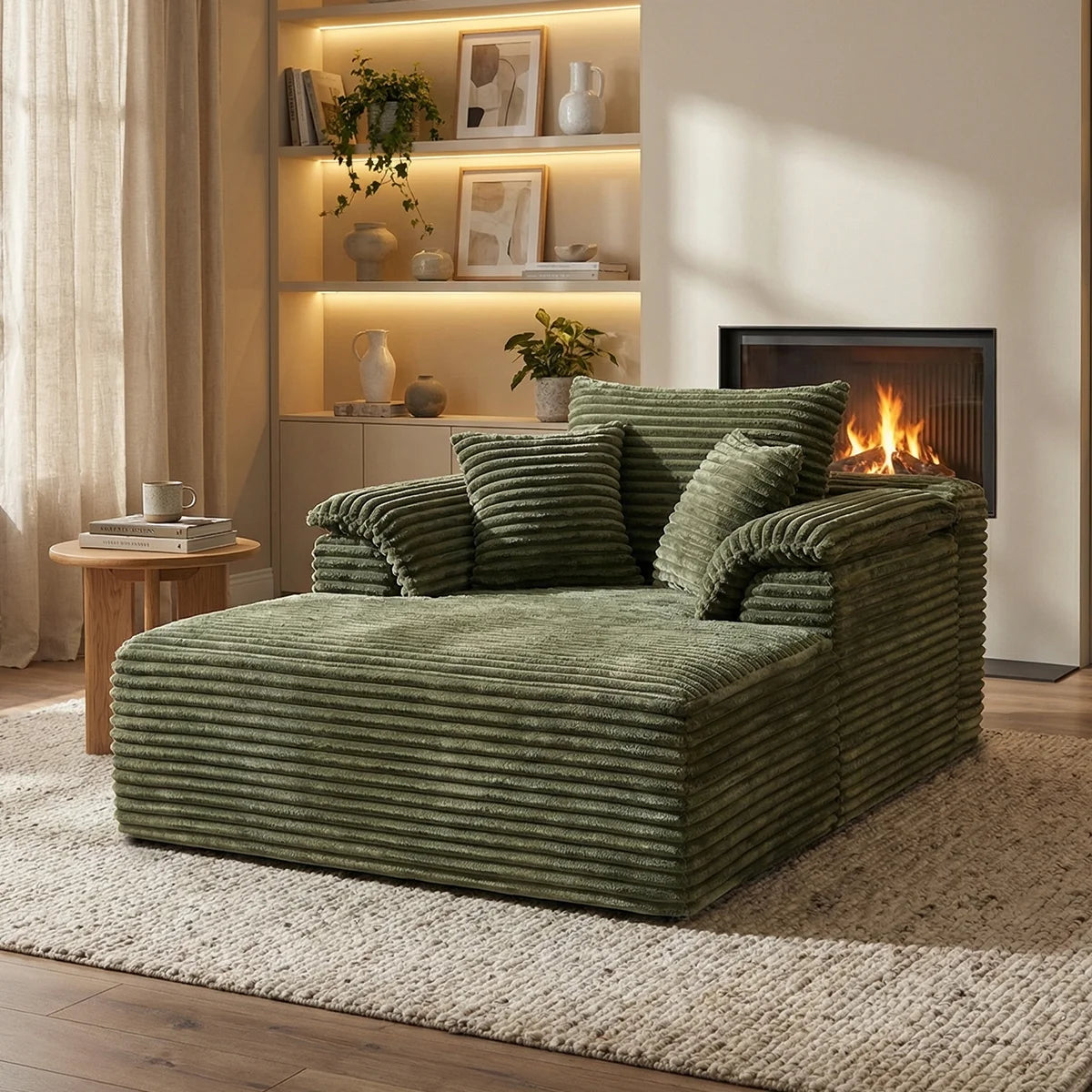 Modern Corduroy Single Sofa Bed, Lounge Recliner Chair with Lumbar Support, Thick Cushion Ergonomic Cloud Sofa