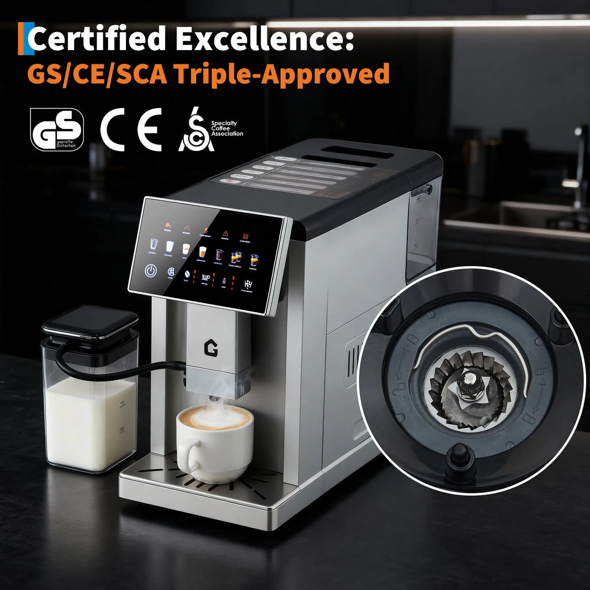Super Fully Automatic Coffee Machine, 6 Coffee Styles Touch Control Espresso Cappuccino Latte Maker with Milk Jug