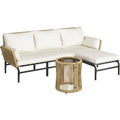 3-Piece Outdoor Patio Sofa Set with Detachable Lounger, Thick Cushions, and Glass Side Table