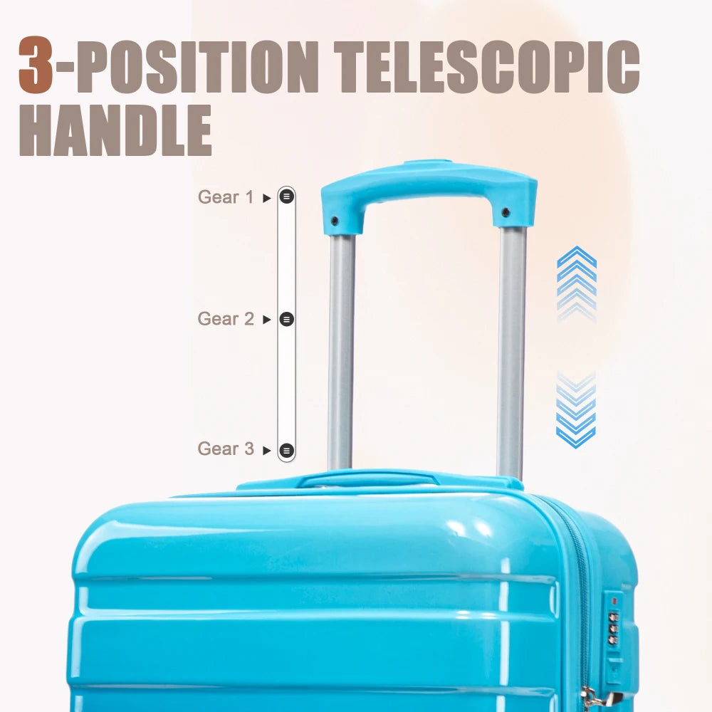 14"/20" 2 Pcs/set in PC Spinner Wheel Luggage, Carry on Suitcase, With Gradient Color and Combination Lock(Navy+Light Blue)
