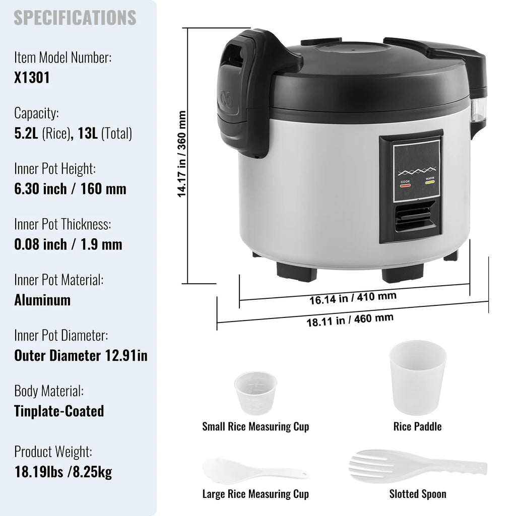 SucceBuy Commercial Rice Cooker 60/70 Cup Capacity Rice Cooker 13/15 L with Nonstick Inner Pot Fast Cooking with Rice Cup Paddle