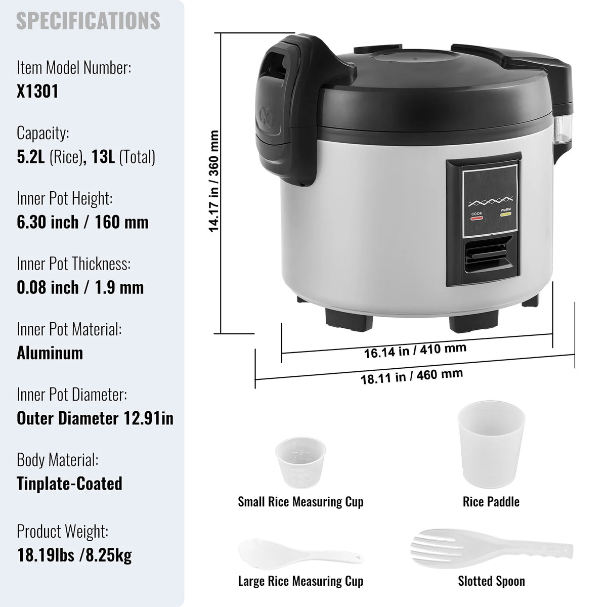 SucceBuy Commercial Rice Cooker 60/70 Cup Capacity Rice Cooker 13/15 L with Nonstick Inner Pot Fast Cooking with Rice Cup Paddle