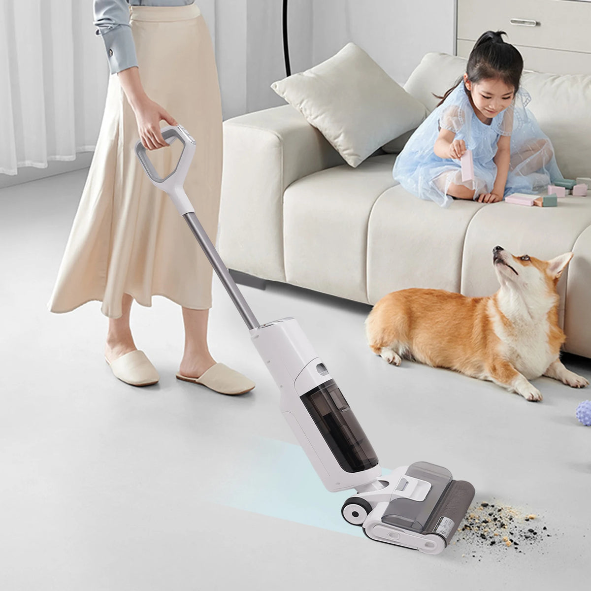 Smart Wet Dry Vacuum Cordless 600ml Dual Tank Floor Cleaner Brushless Motor Quiet Vacuum for Pet Rooms Baby Rooms Marble