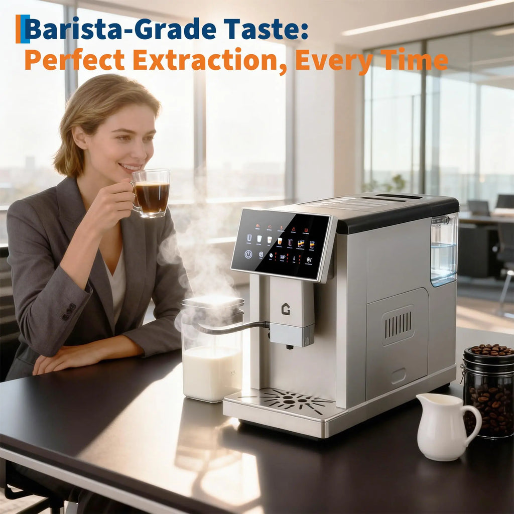 Super Fully Automatic Coffee Machine, 6 Coffee Styles Touch Control Espresso Cappuccino Latte Maker with Milk Jug