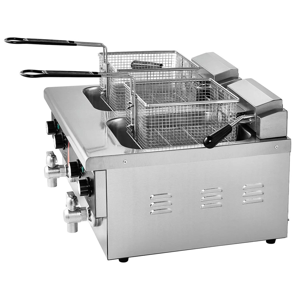 Commercial Deep Fryer 3500W, Dual Tank Electric Countertop Fryer, 2 x 9Qt / 8.5L Double Oil Fryer with 2 Baskets, 1mm Thickened Stainless Steel, Time & Temp Control, for Kitchen Restaurant Use