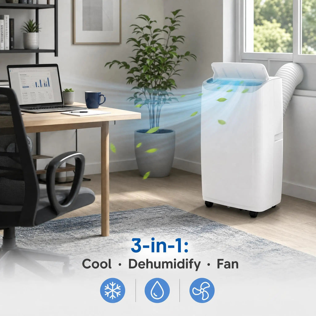 14000 BTU Portable Air Conditioner Fast Cooling Up To 750 Sq Ft 3 In 1 Portable AC Unit With Cool Dry And Fan Modes 24H Timer Function And Remote Control For Room Office