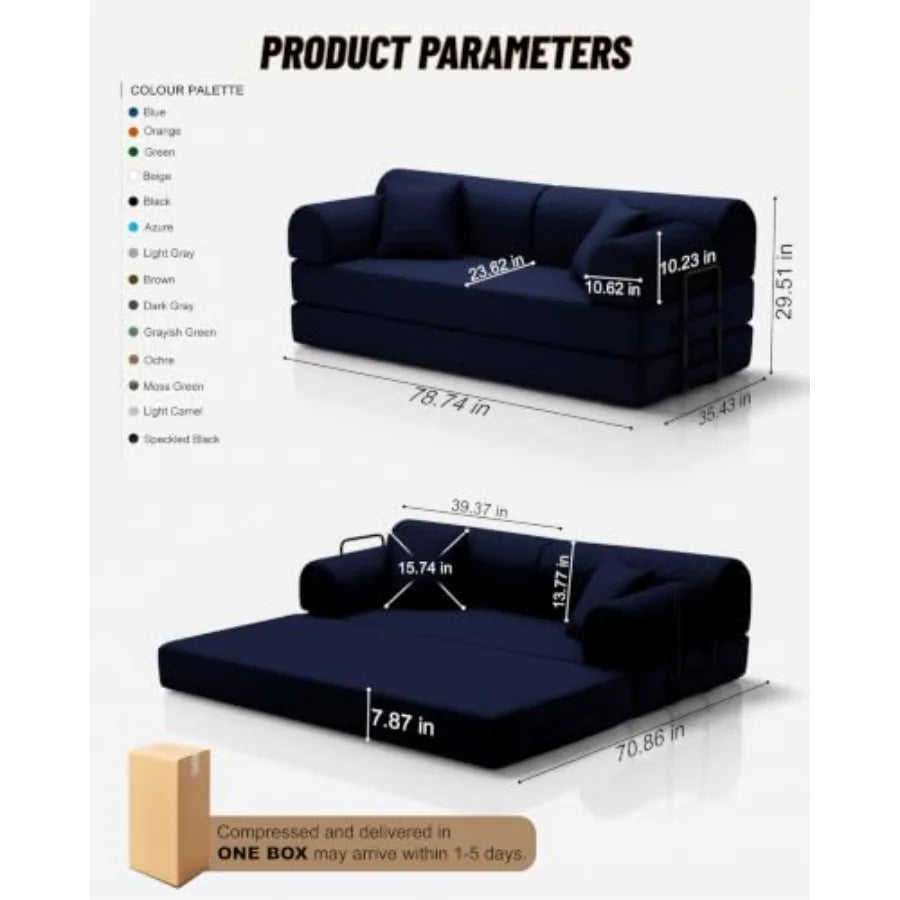 78.8" Convertible Sofa Bed, High Back Boneless Couch for Living Room