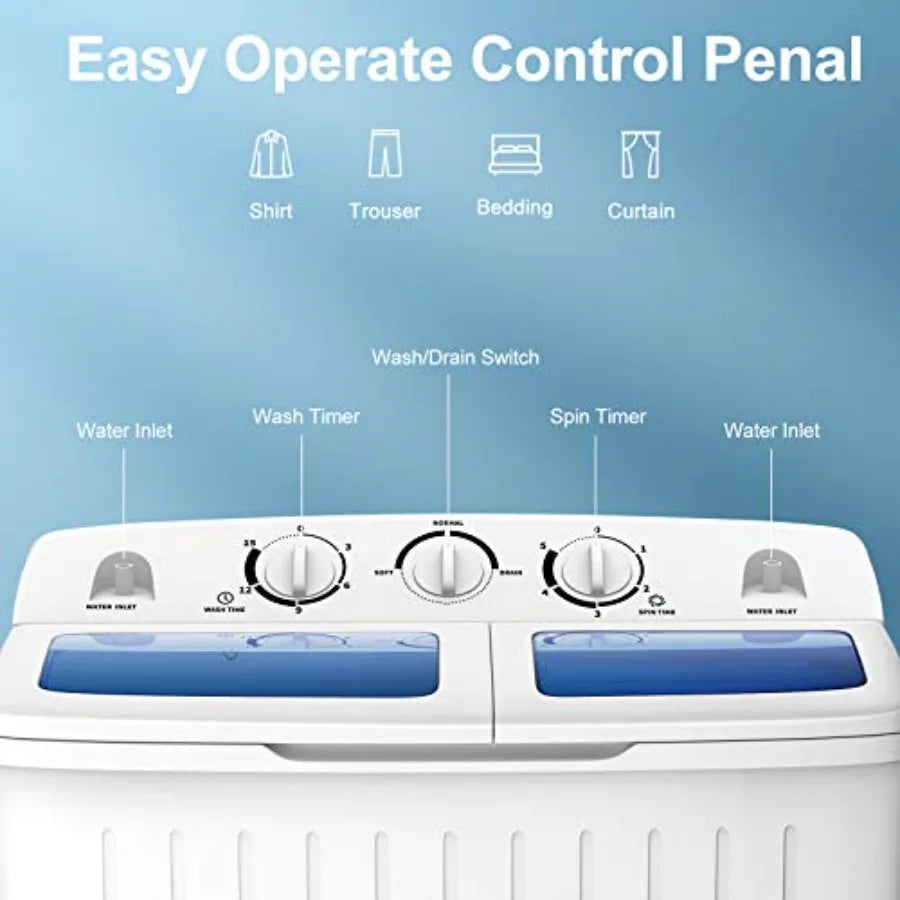 Portable Washing Machine, 20lbs Capacity, Twin Tub 2lbs Washer and 8lbs Spinner Combo, Compact for Apartment RV Dorms, Blue and
