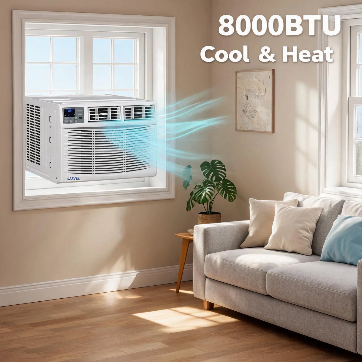 Window Air Conditioner 8000 BTU With Heat Energy Efficient AC Unit Remote Control WiFi Enabled Compatible With Alexa And Google Assistant For Room Up To 350 Sq Ft