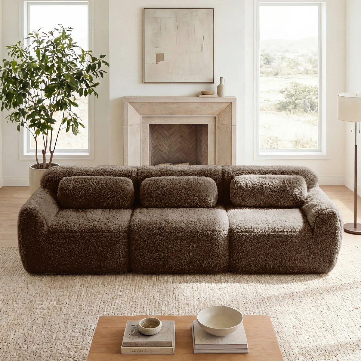 114'' Modular Sectional Sofa Couches With Throw Pillows,Full-compression Vacuum Packaging Buckle Connection For Home